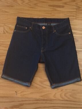 & Denim Men's Slim Fit Dark Indigo Denim Shorts Size 30 EUC